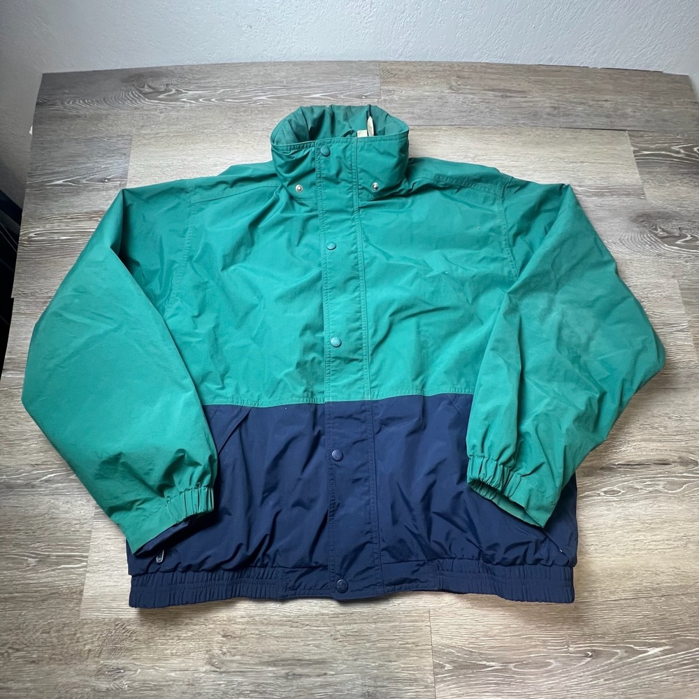 Eddie Bauer EBtek Jacket Mens XL Green Navy Colorblock Vintage 90s Windbreaker